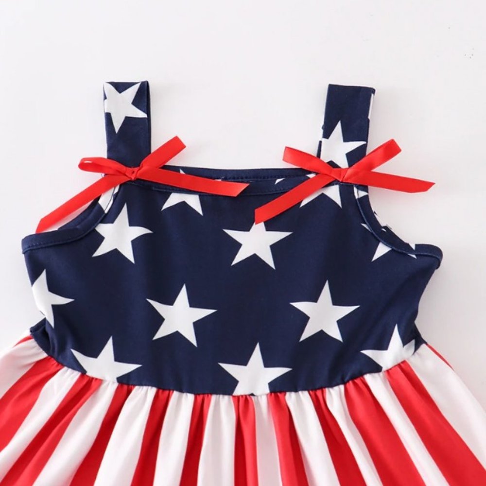 4th of July Girls Boutique Patriotic Star & Stripes Flag Dress - Picture 2 of 5